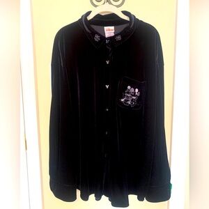 Vintage The Disney Store Black Velour Mickey & Minnie Mouse Button Up Size L